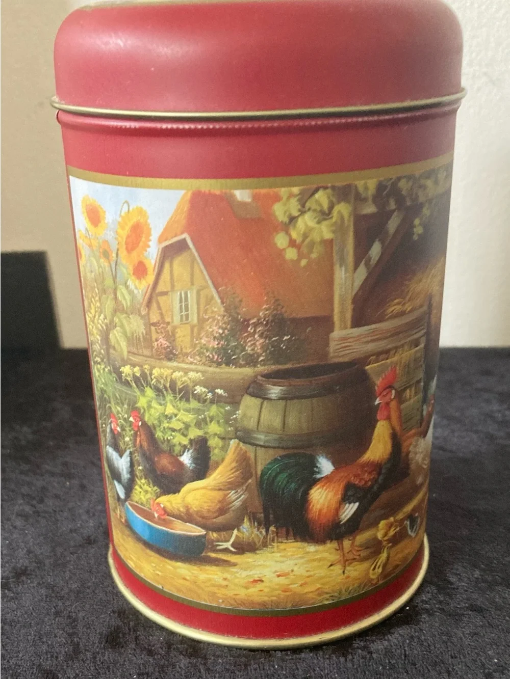 Decorative Red Farmhouse Chicken Tin Canister - Italy